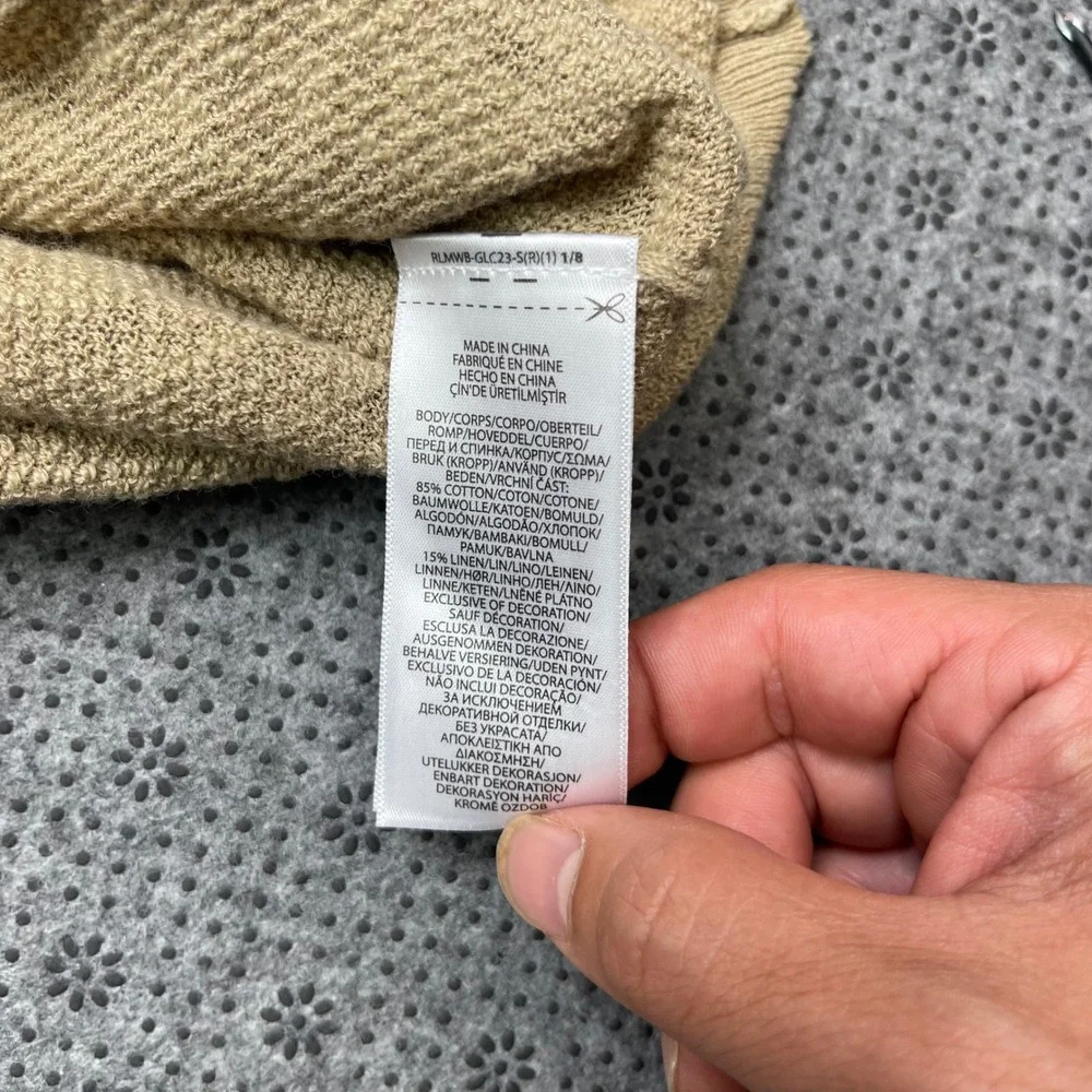 Polo Ralph Lauren Men XL Tan Cotton Linen Knit Sweater Pocket Polo Shirt